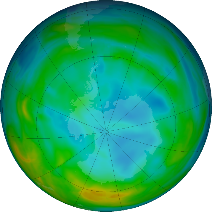 Antarctic ozone map for 02 July 2016